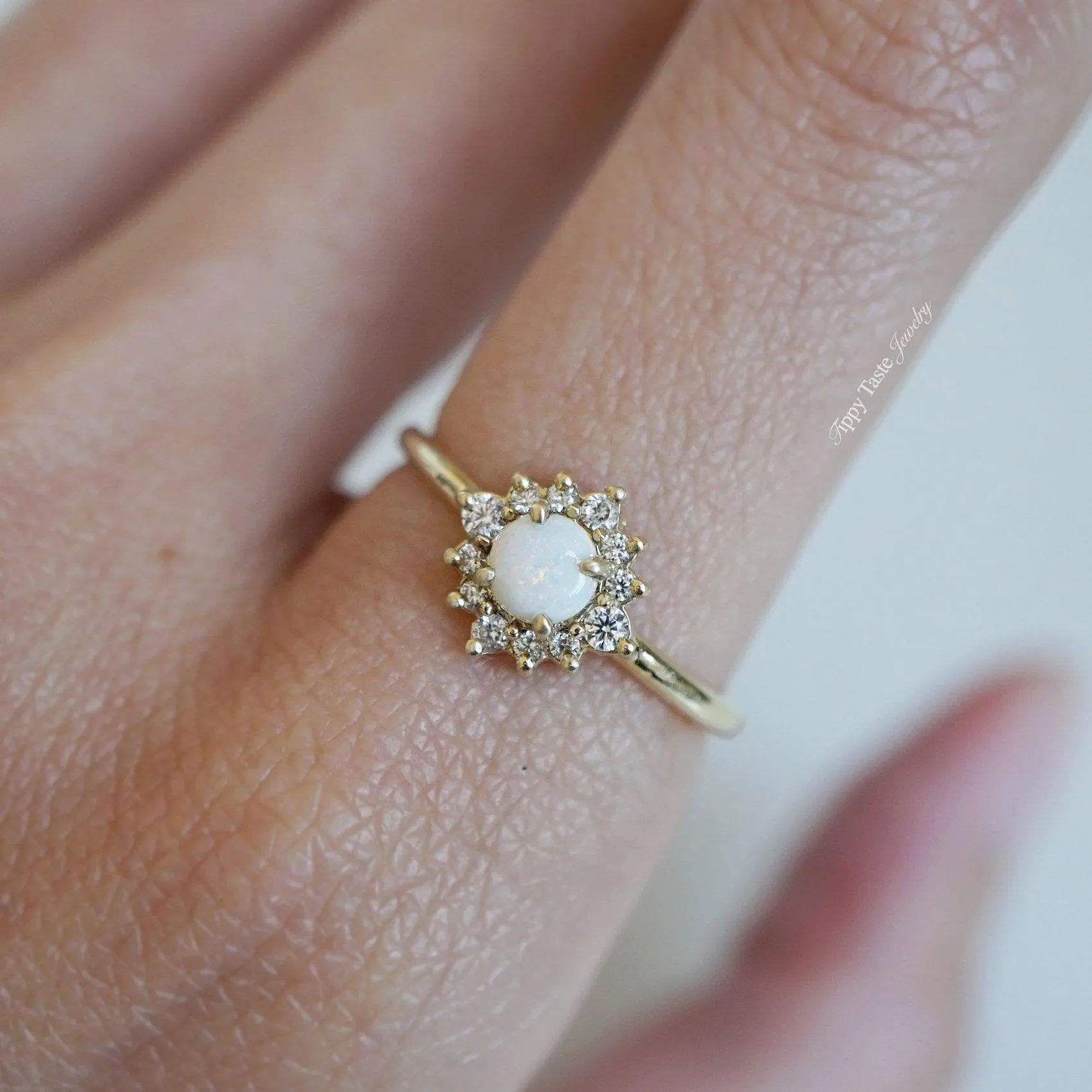 14K Australian Opal Flower Ring