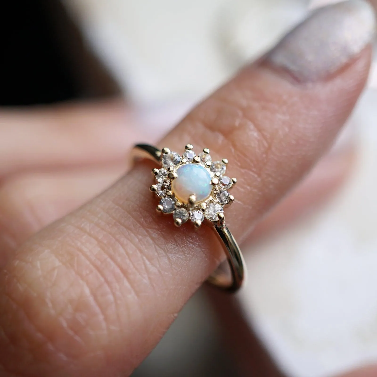 14K Australian Opal Flower Ring