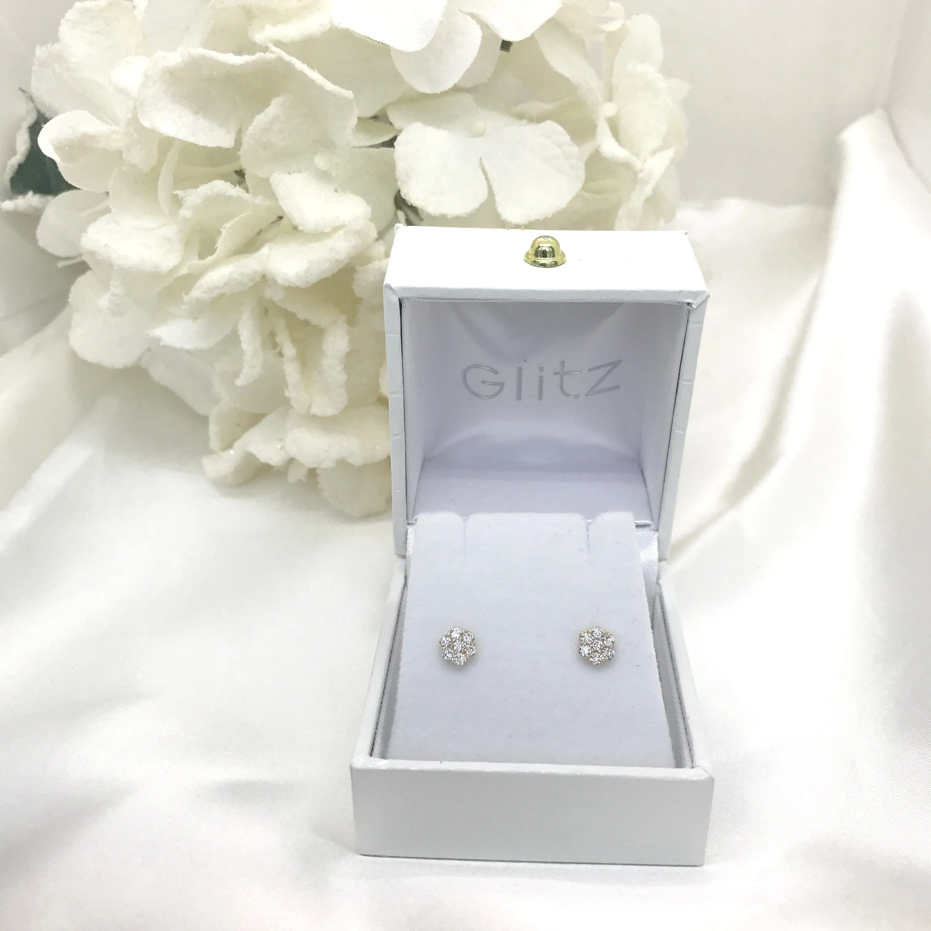 14k Yellow Gold Flower CZ Screw back Earrings