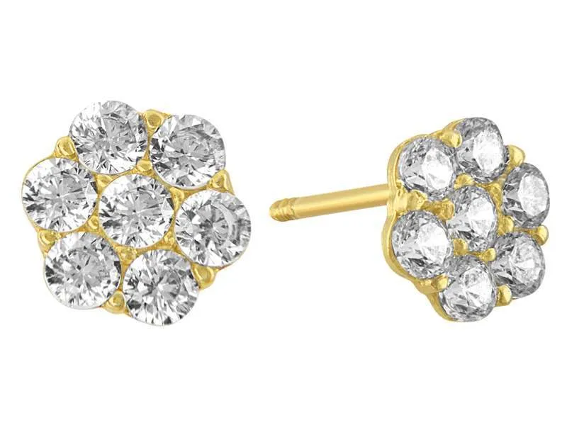 14k Yellow Gold Flower CZ Screw back Earrings