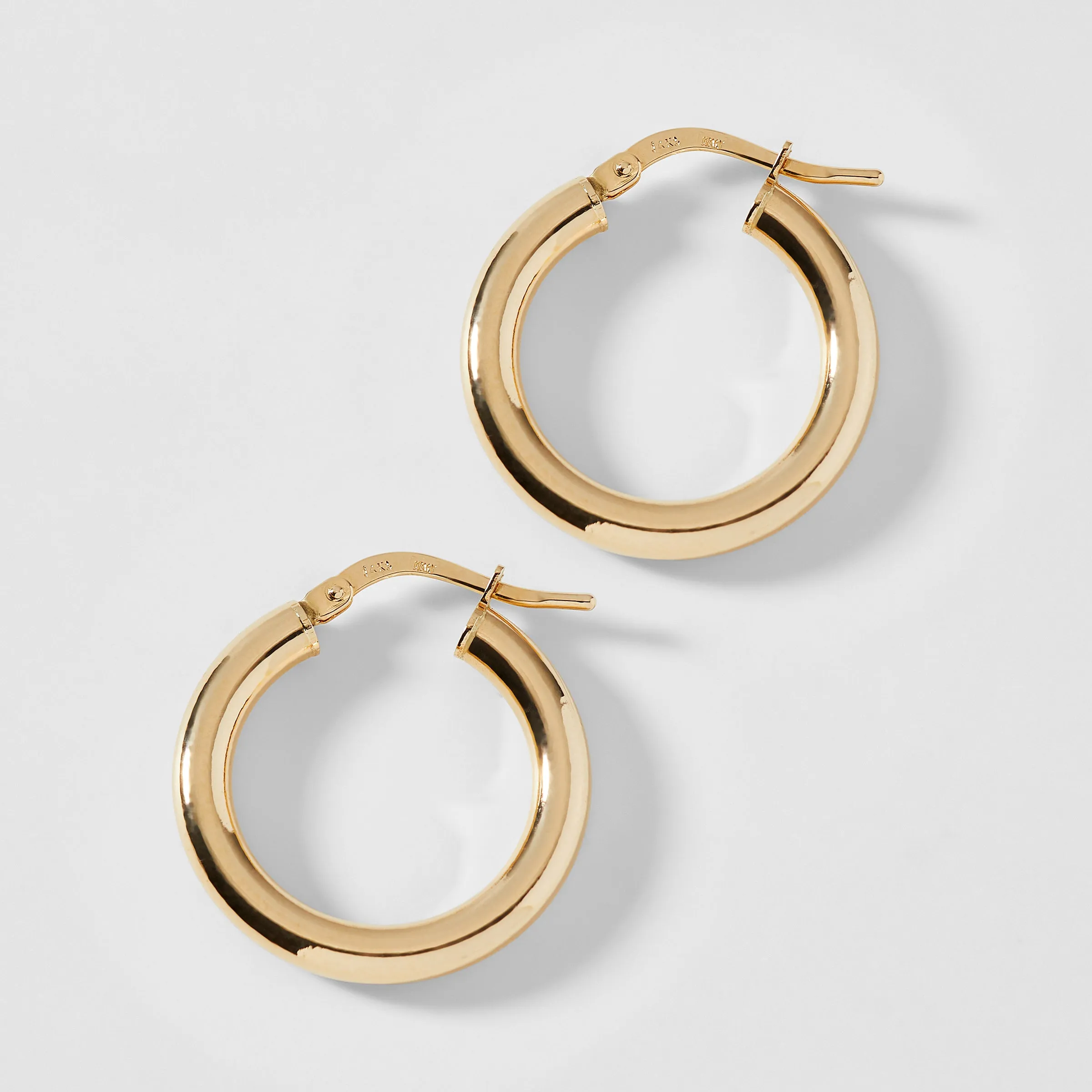 14KT GOLD 21MM TUBE HOOP EARRINGS