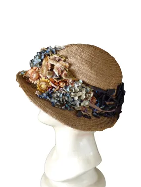 1918 Taupe Straw & Flower Hat