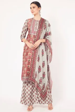 50Z661-RO Pink Printed Satin Suit with Dupatta