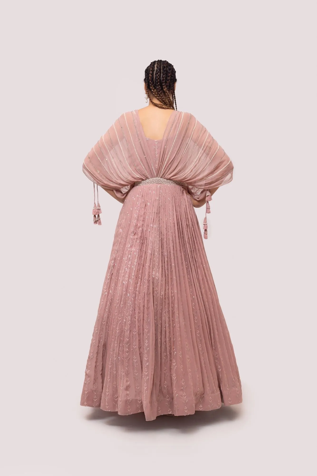 50Z921-RO Peach Chikan Gown