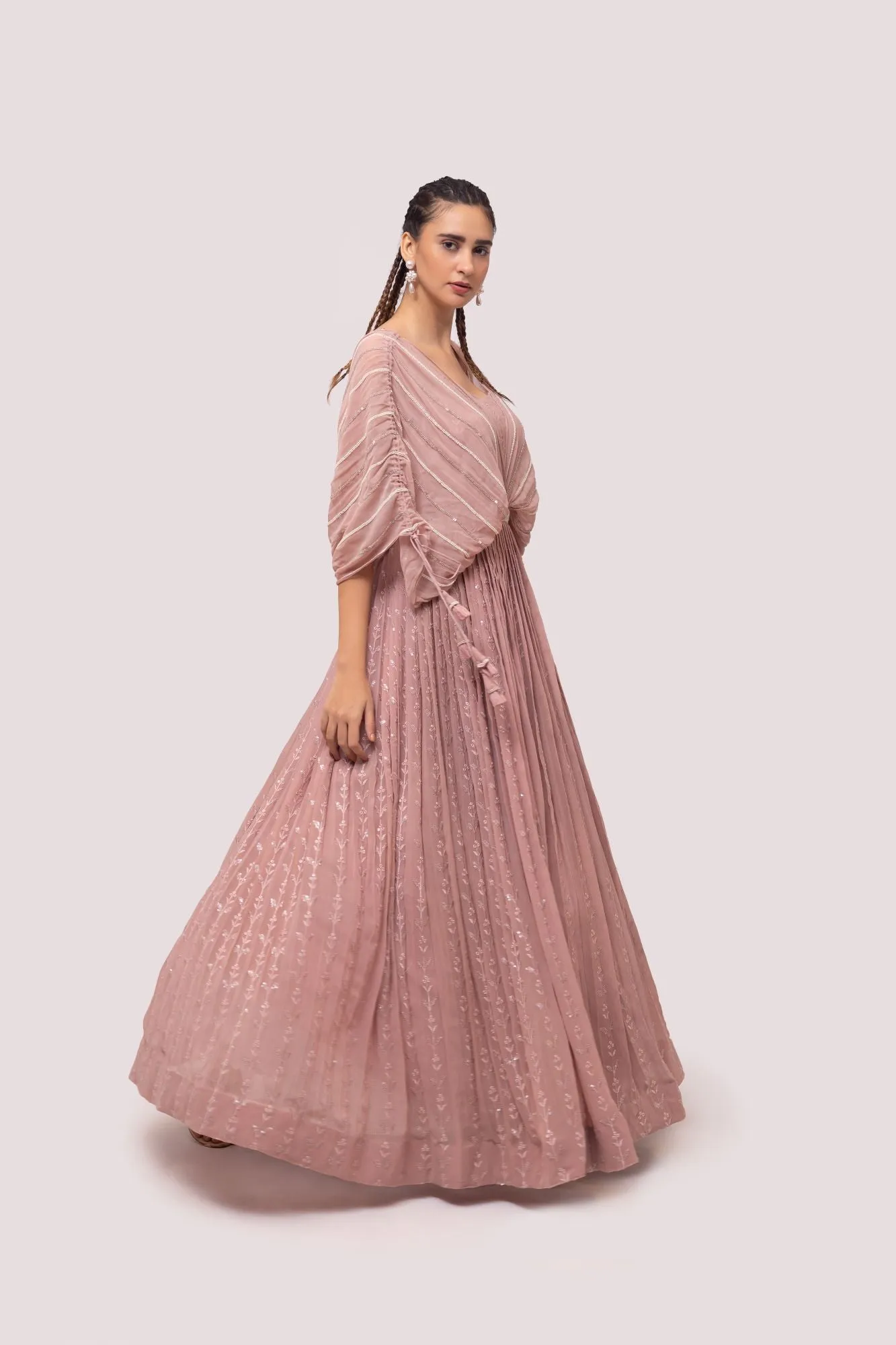 50Z921-RO Peach Chikan Gown