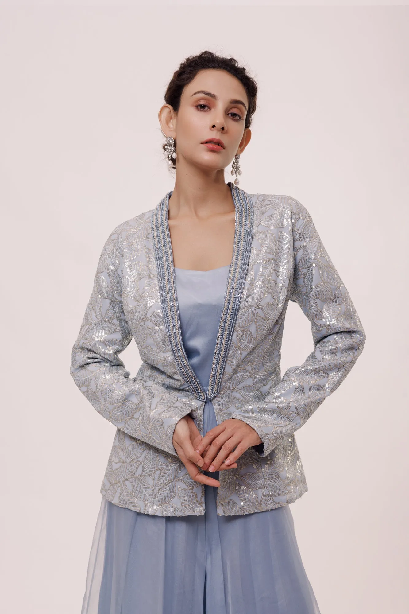 50Z930-RO Ice Blue Embellished Pant Set with Jacket