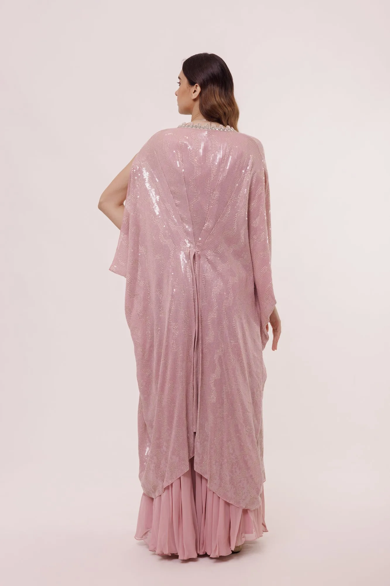 50Z931-RO Dusty Pink Palazzo Set with Drape