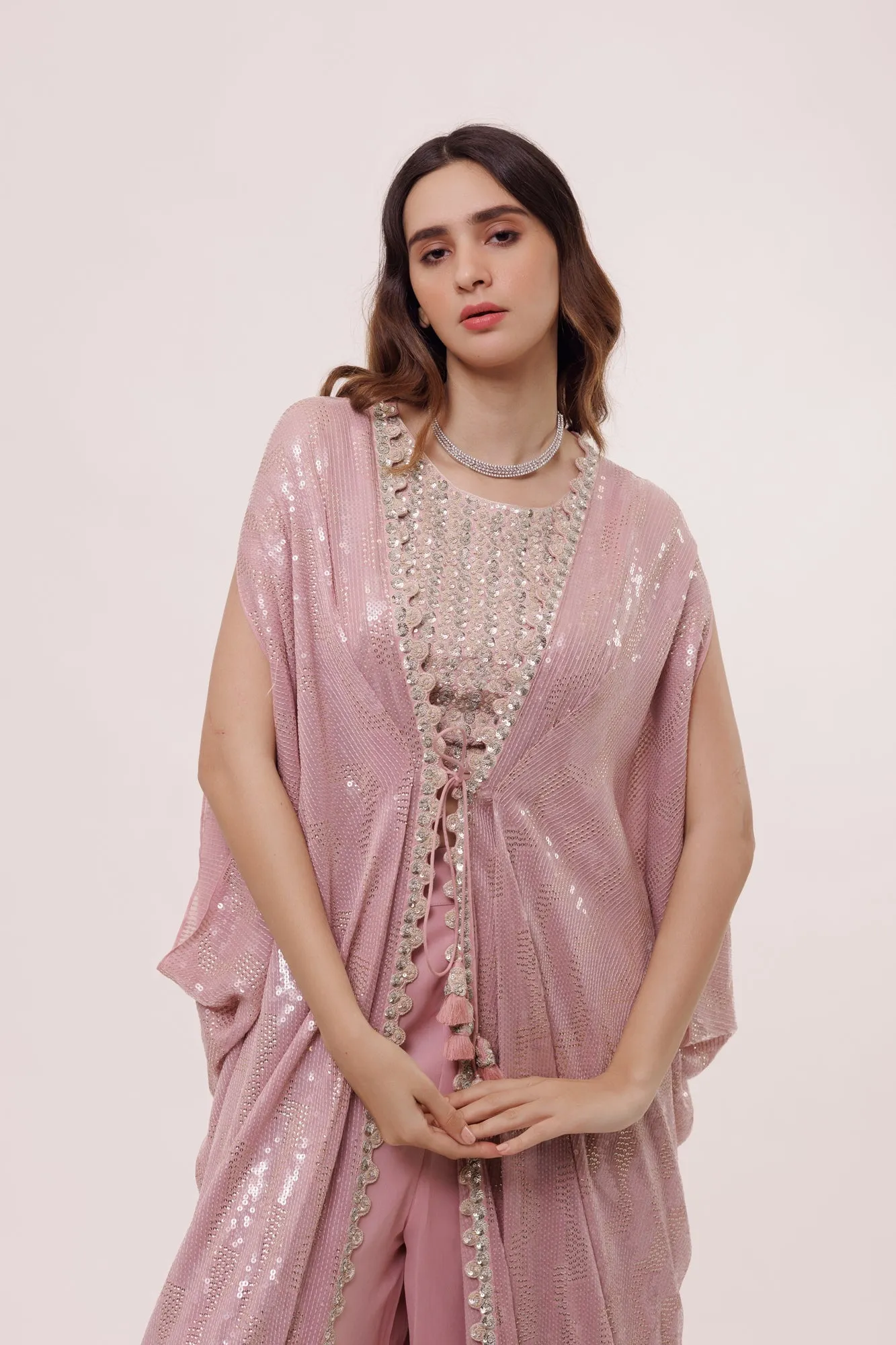 50Z931-RO Dusty Pink Palazzo Set with Drape