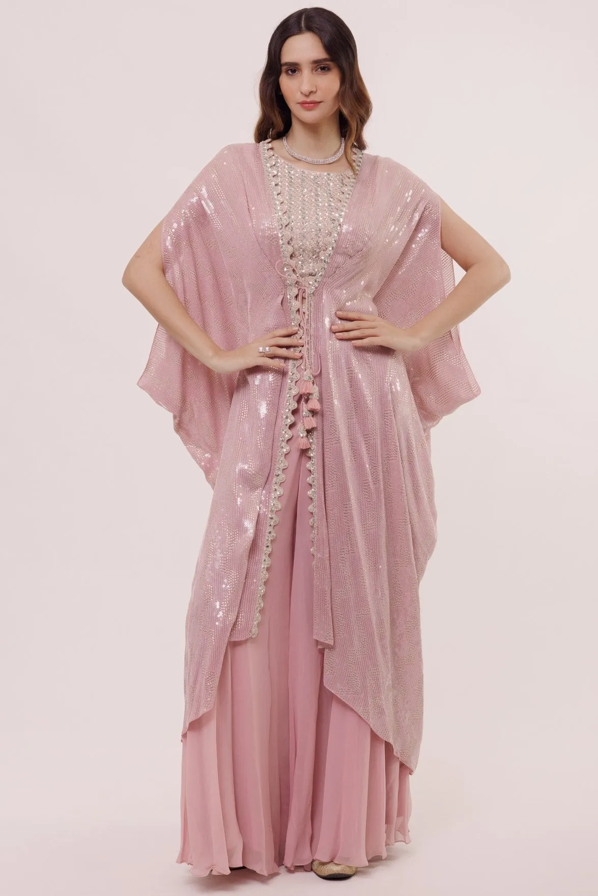 50Z931-RO Dusty Pink Palazzo Set with Drape