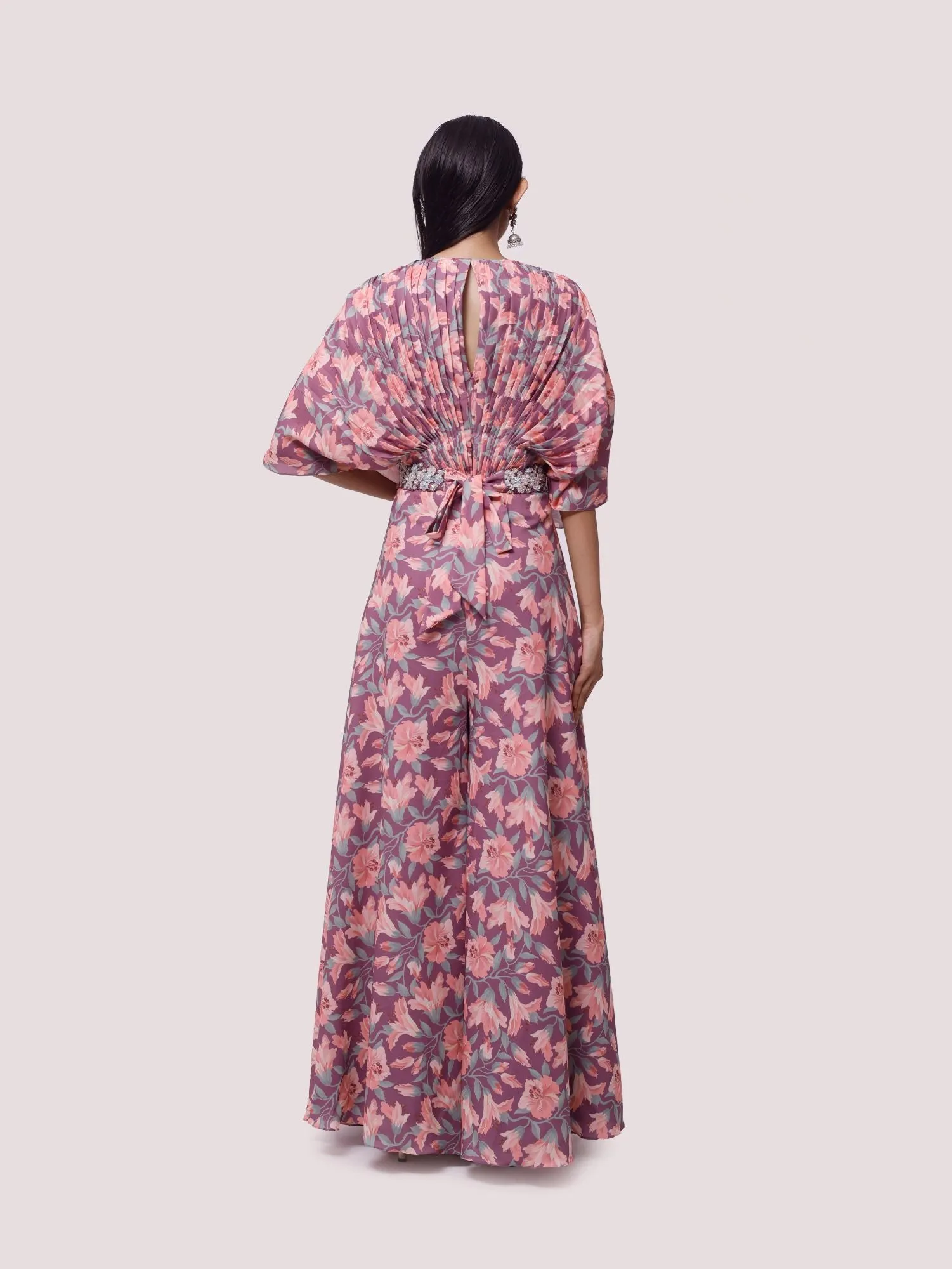 50Z942-RO Lilac Printed Jumpsuit with Butterfly Sleeves