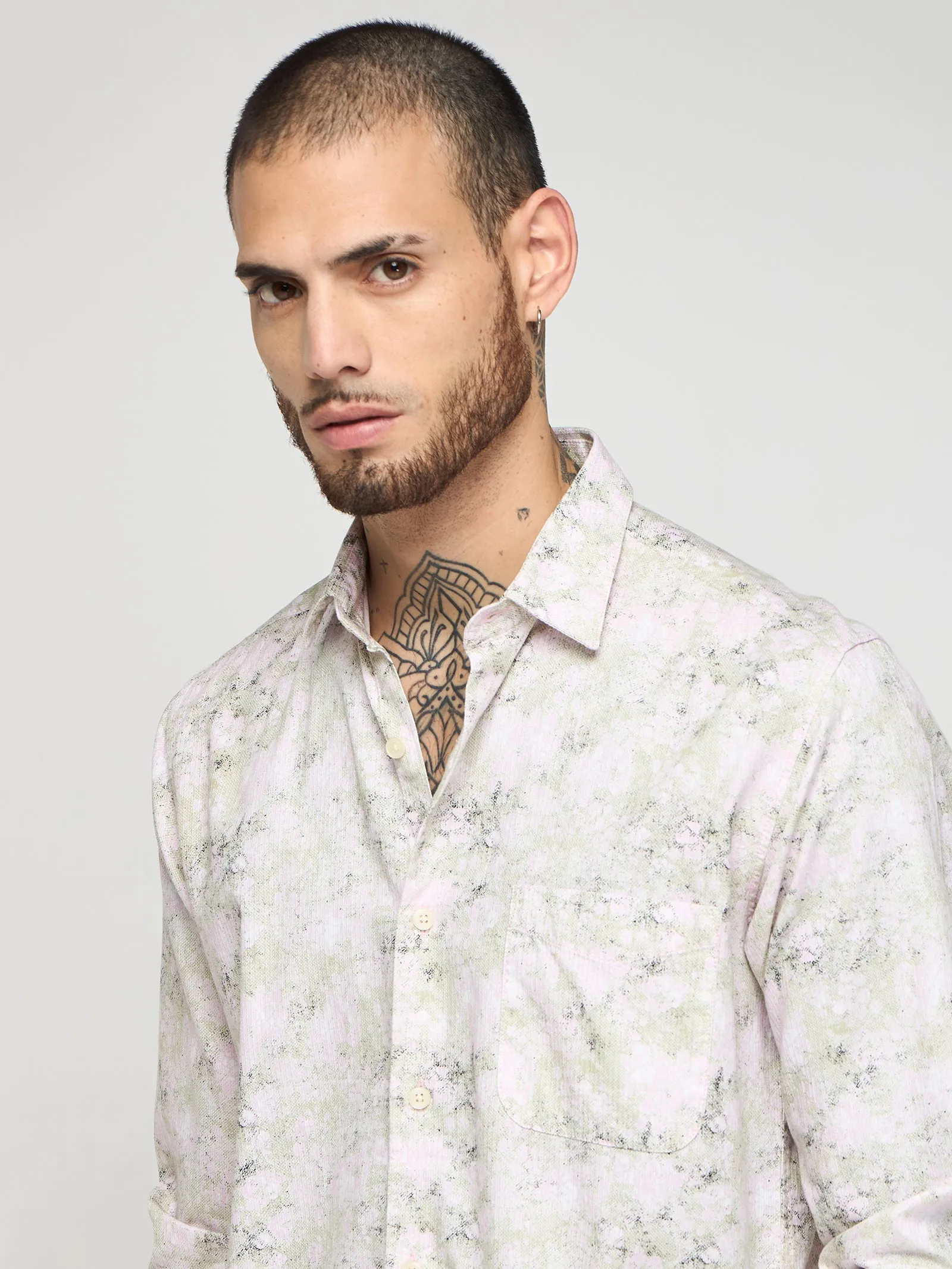 Abstract Print Textured Shirt