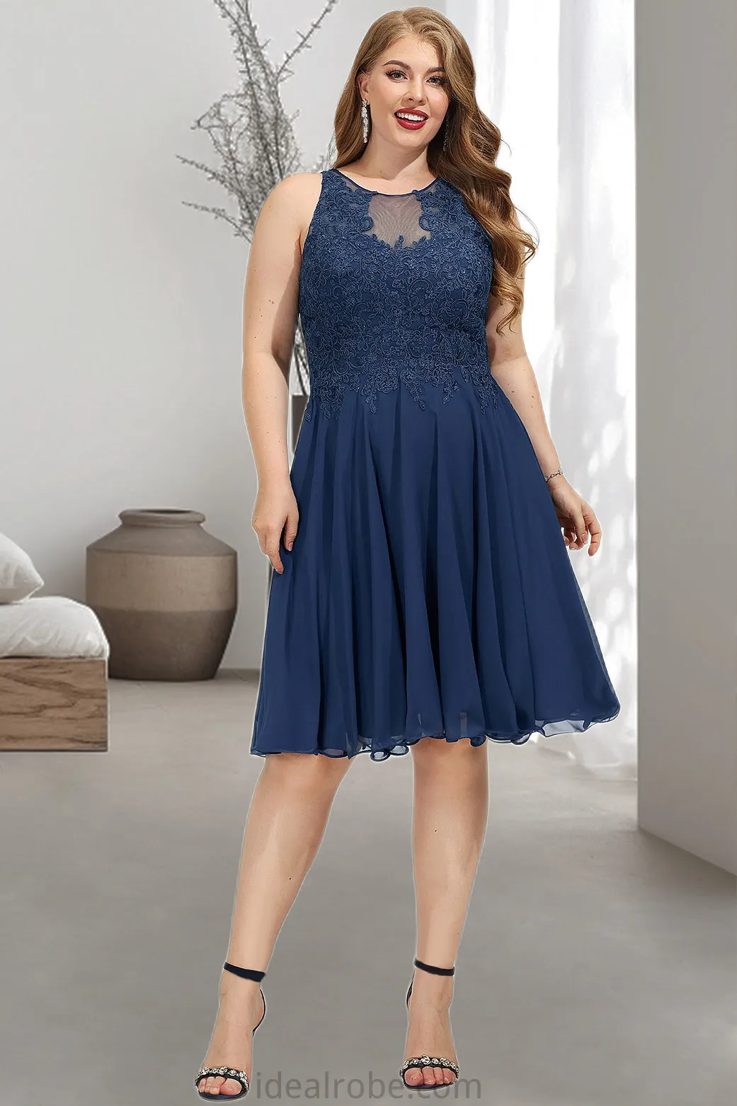 Alani A-line Scoop Knee-Length Chiffon Lace Homecoming Dress With Beading STKP0020515