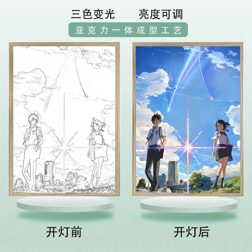 Anime Kimi No Nawa Light Painting LED Lamp Character Miyamizu Mitsuha Tachibana Taki