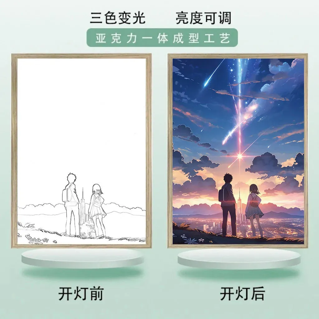 Anime Kimi No Nawa Light Painting LED Lamp Character Miyamizu Mitsuha Tachibana Taki