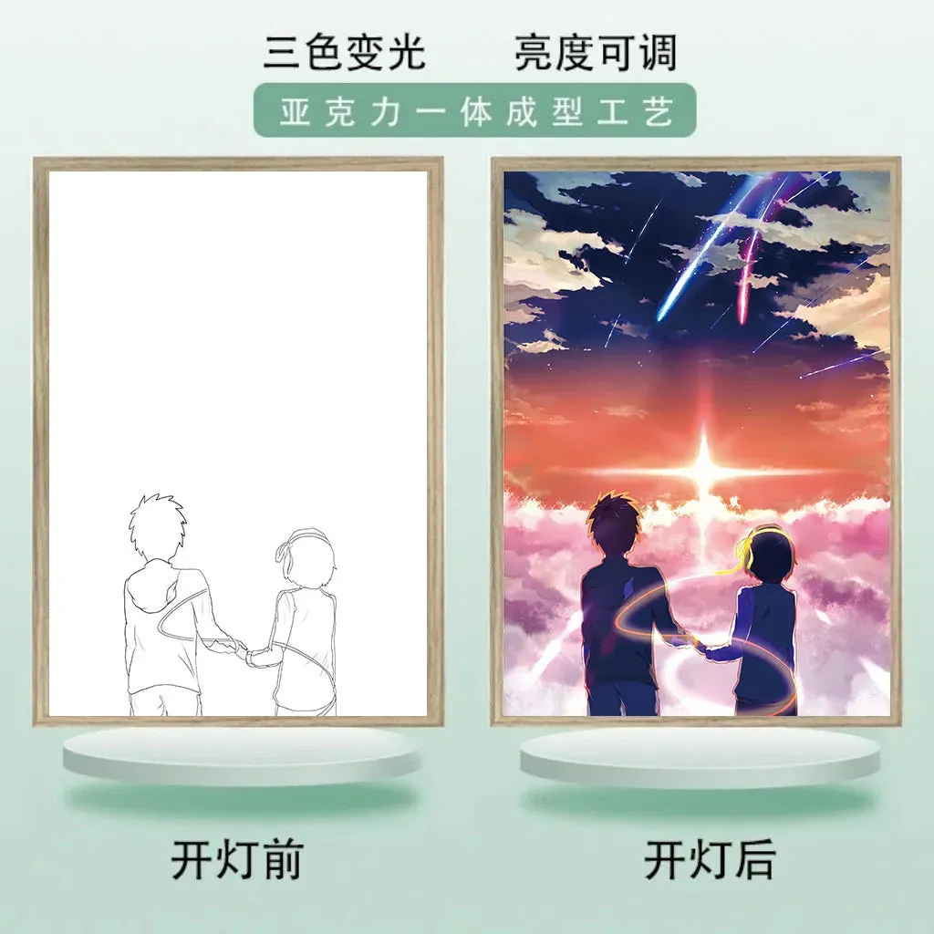 Anime Kimi No Nawa Light Painting LED Lamp Character Miyamizu Mitsuha Tachibana Taki