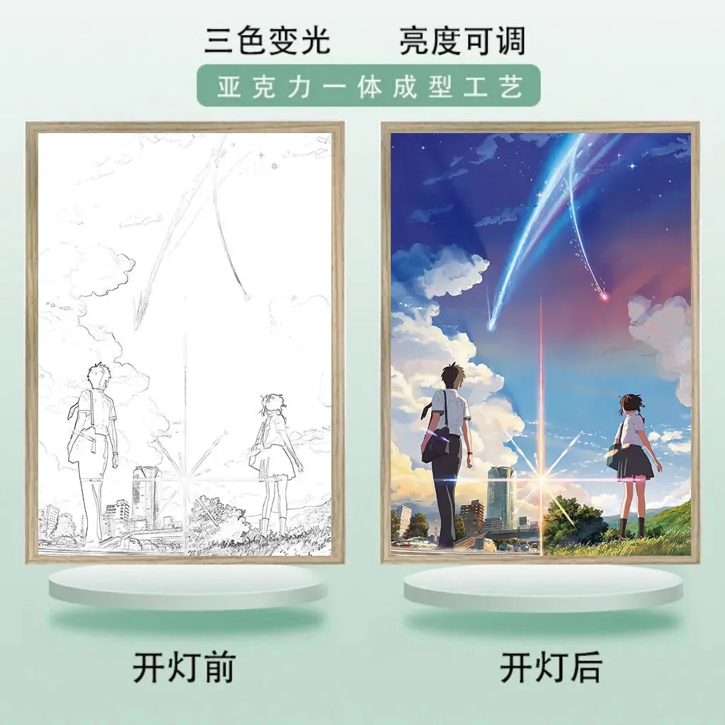 Anime Kimi No Nawa Light Painting LED Lamp Character Miyamizu Mitsuha Tachibana Taki