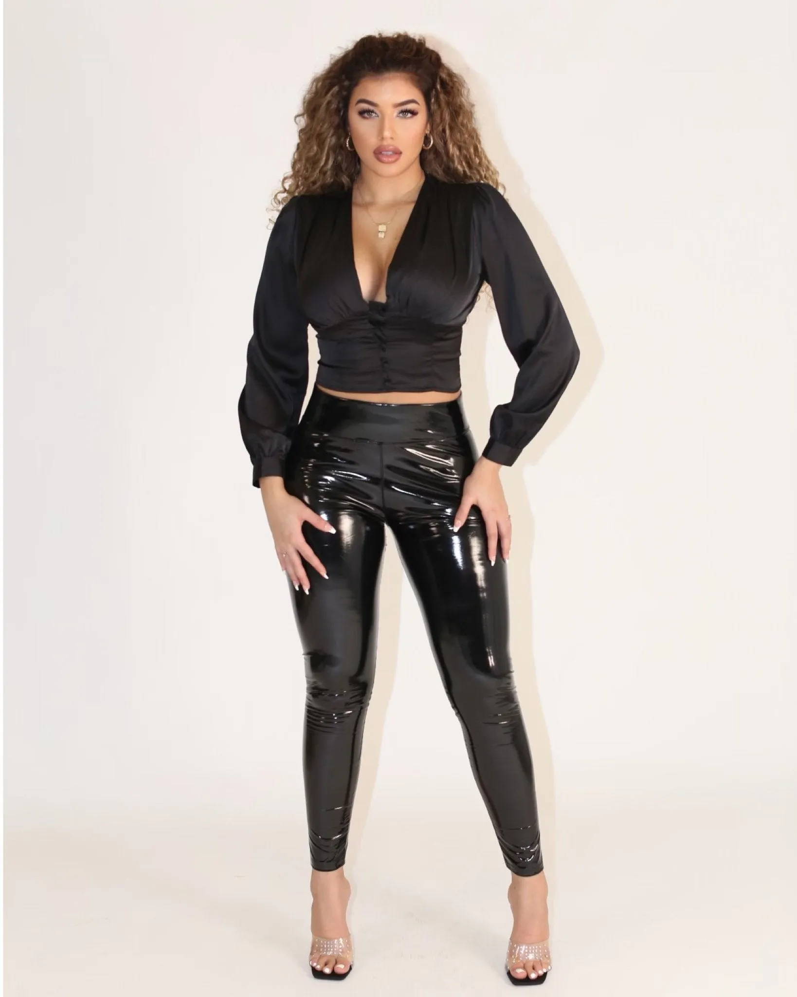 Ara Long Sleeve Satin Crop Top