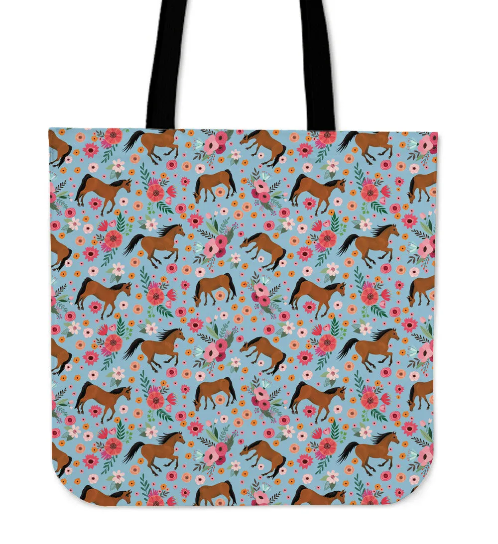 Arabian Horse Flower Linen Tote Bag