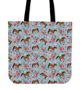 Arabian Horse Flower Linen Tote Bag