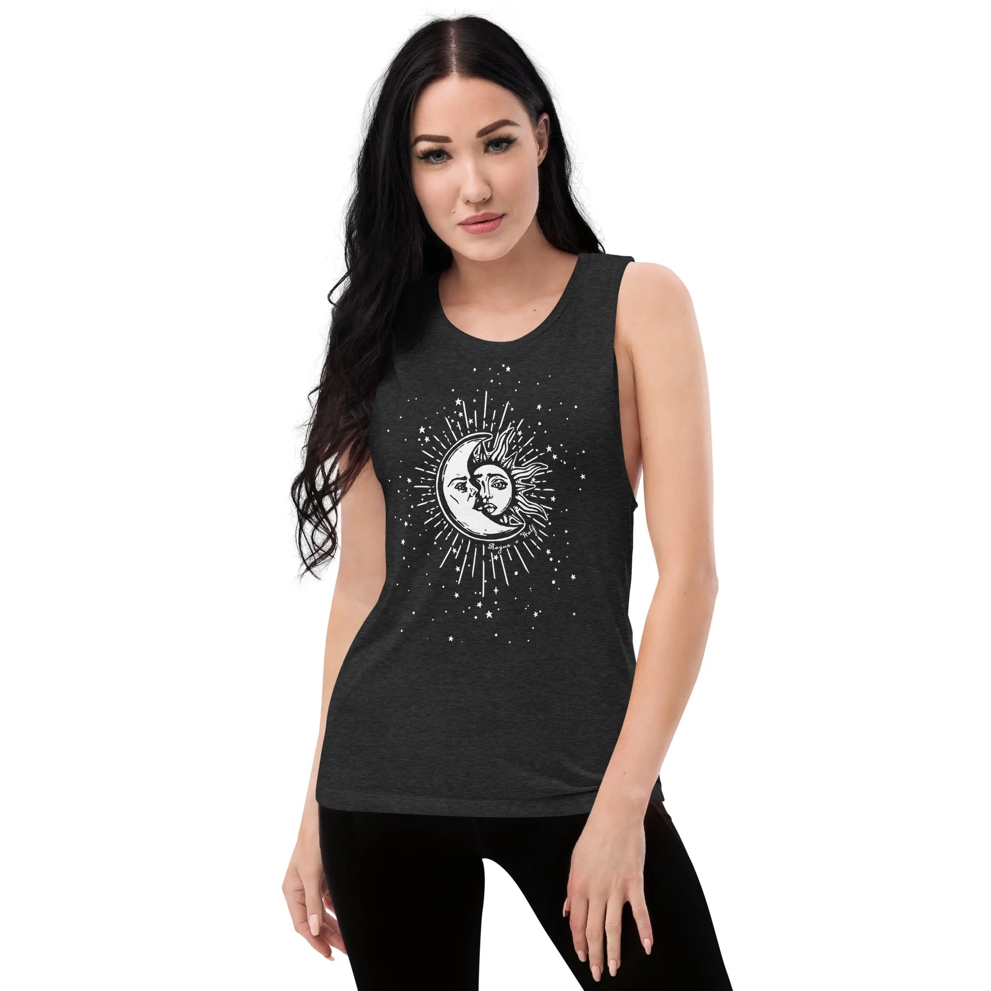 Astral Muscle Tank Top - Relaxed Fit Tee with low cut armholes, Gym Yoga Essentials, Witchy Vegan Activewear, Goth Sportwear