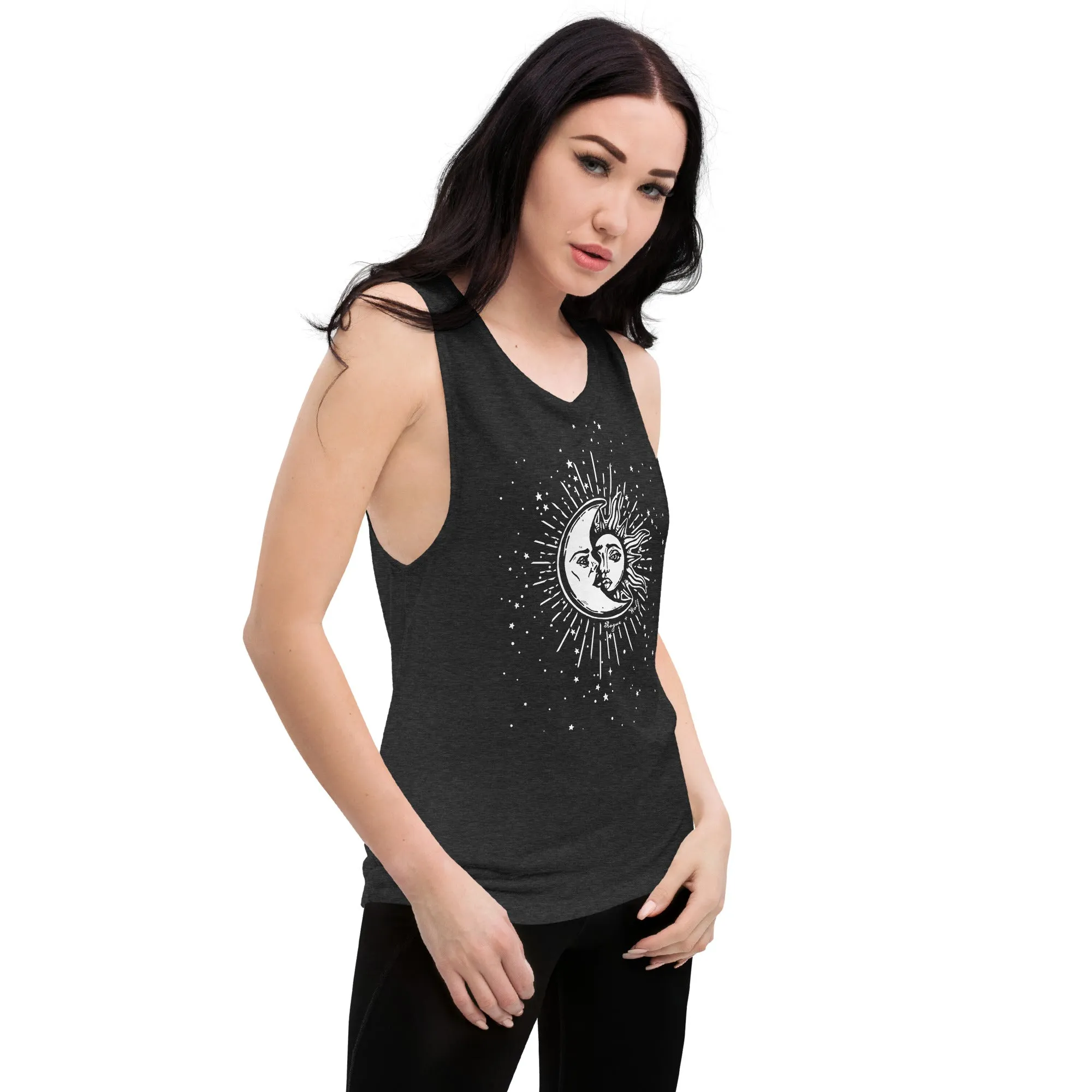 Astral Muscle Tank Top - Relaxed Fit Tee with low cut armholes, Gym Yoga Essentials, Witchy Vegan Activewear, Goth Sportwear