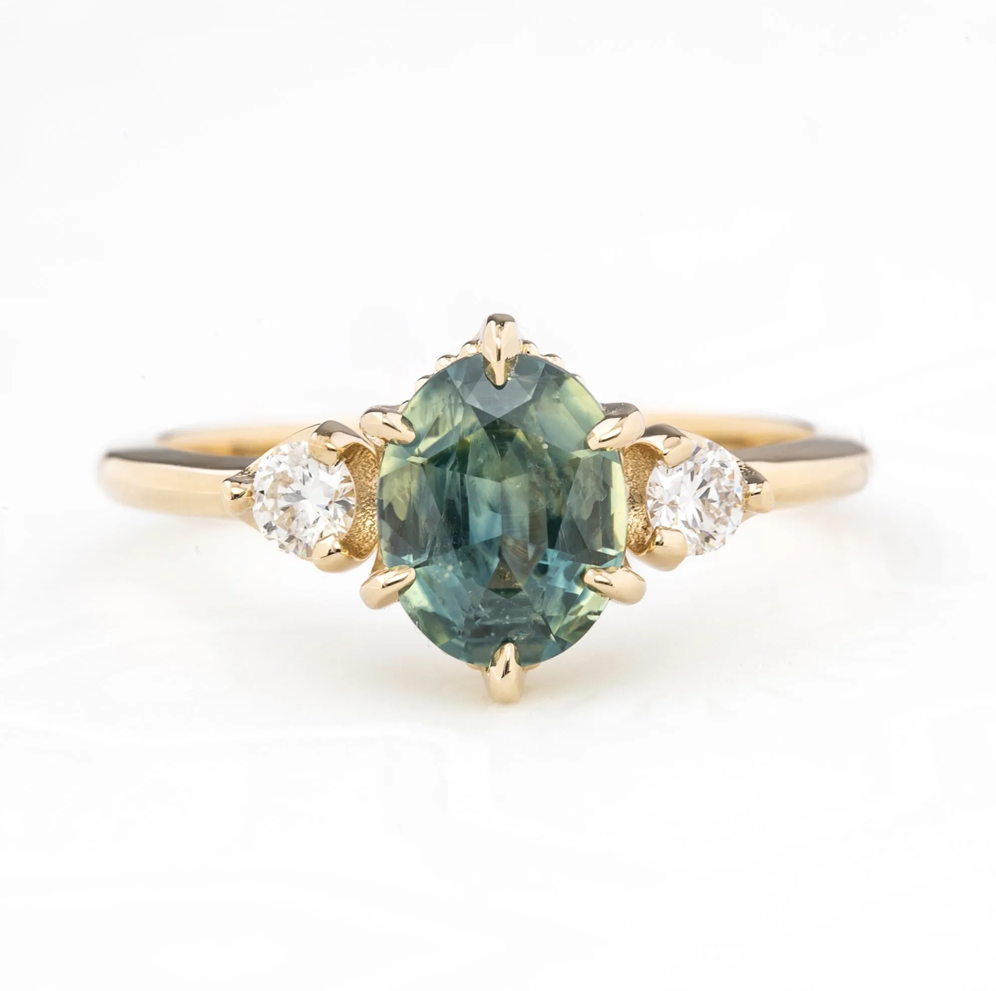 Ayana Ring 1.52ct Parti Blue Green Montana Sapphire, 14k Yellow Gold (One of a kind)