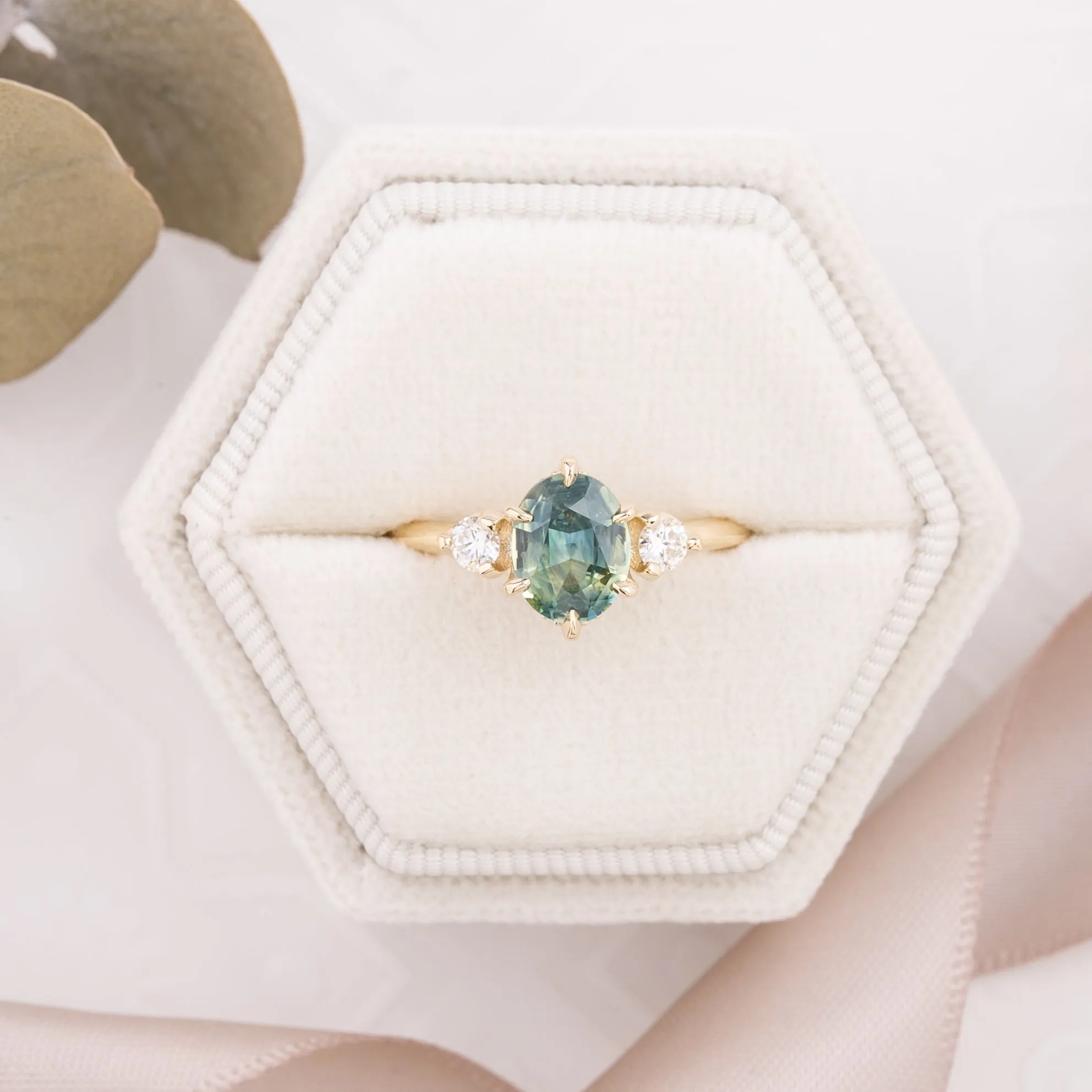 Ayana Ring 1.52ct Parti Blue Green Montana Sapphire, 14k Yellow Gold (One of a kind)