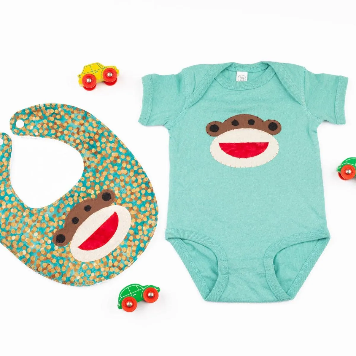 Baby Onesie with Hand-Appliquéd Happy Monkey