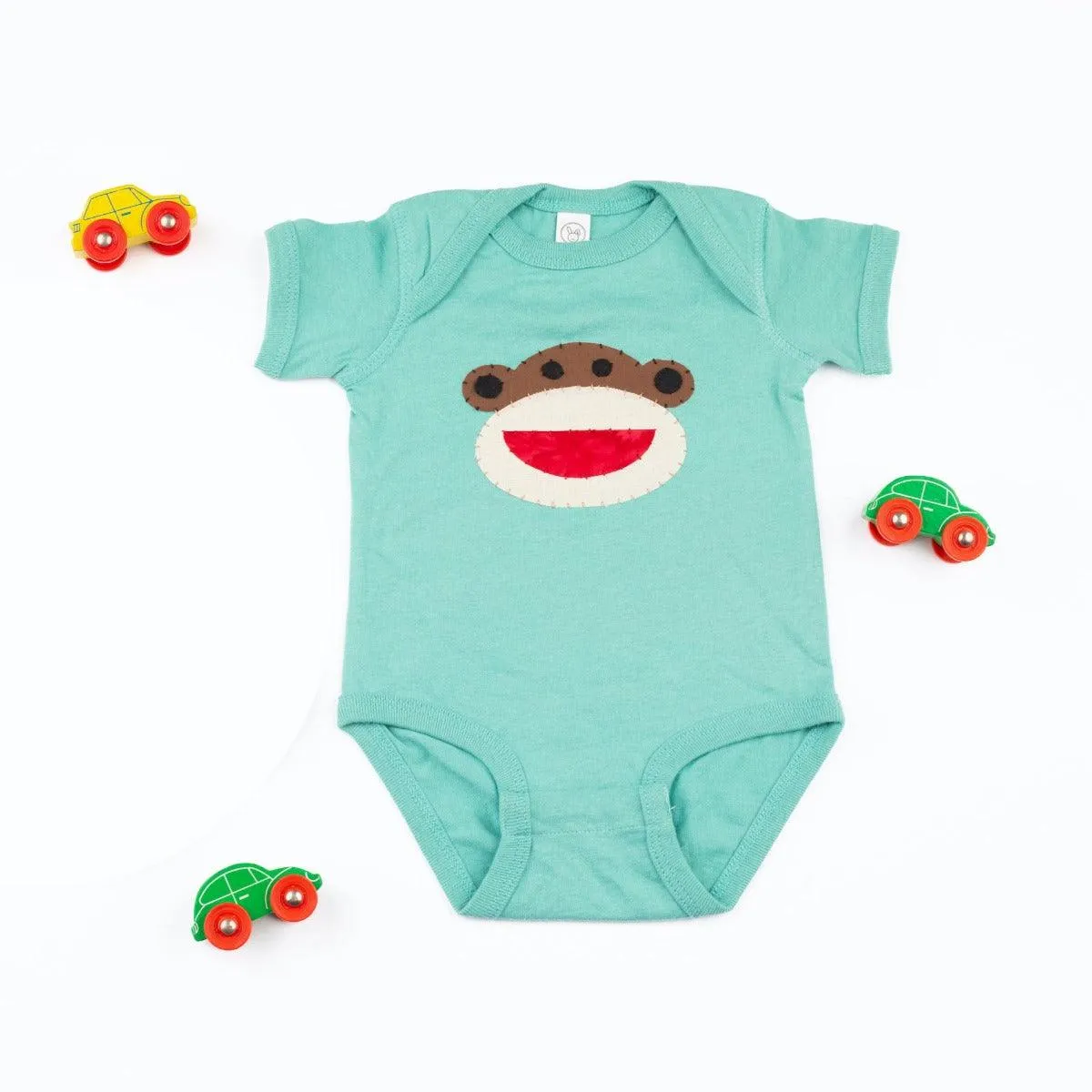 Baby Onesie with Hand-Appliquéd Happy Monkey