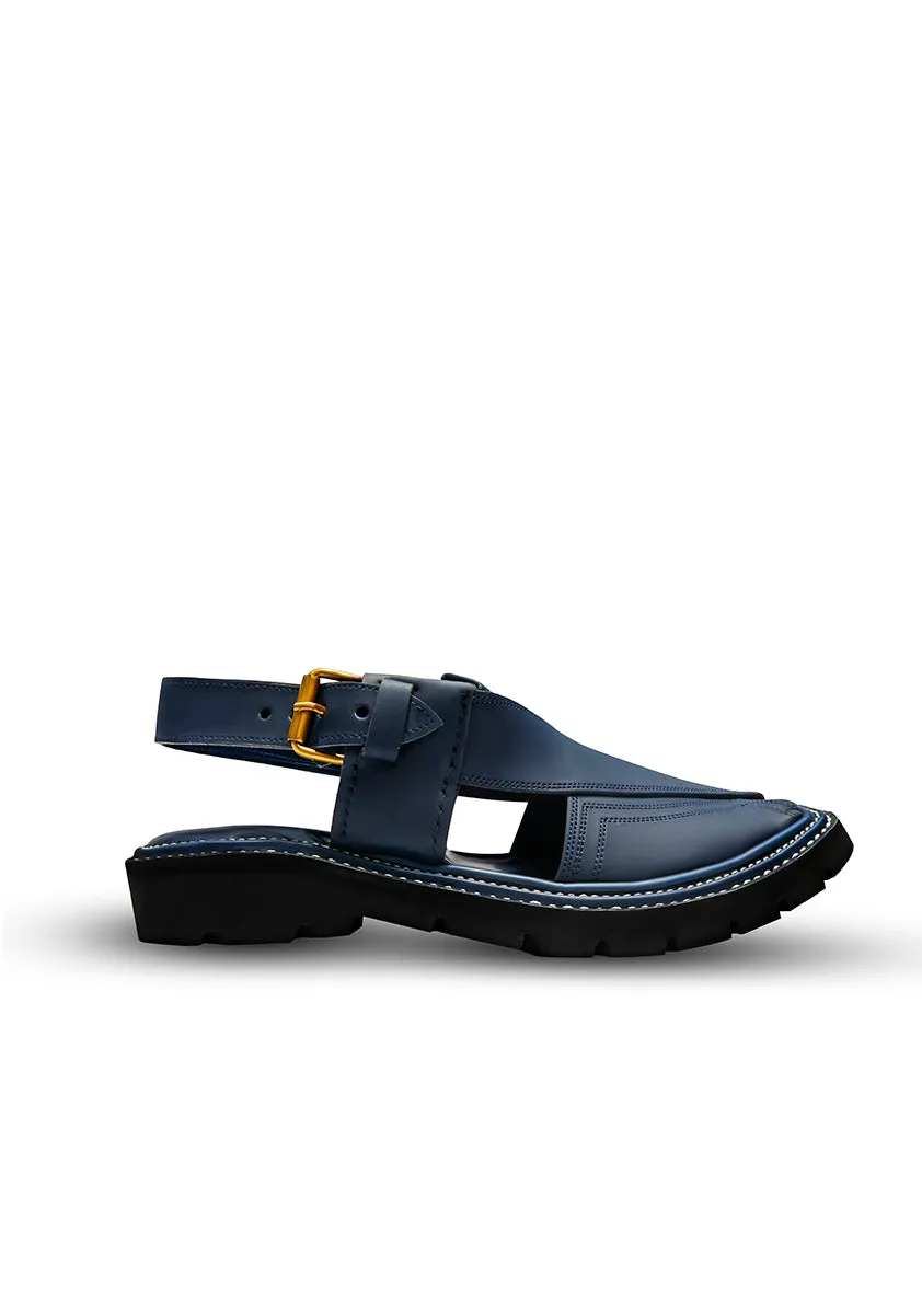 Basic Leather Blue Peshaweri Chappal