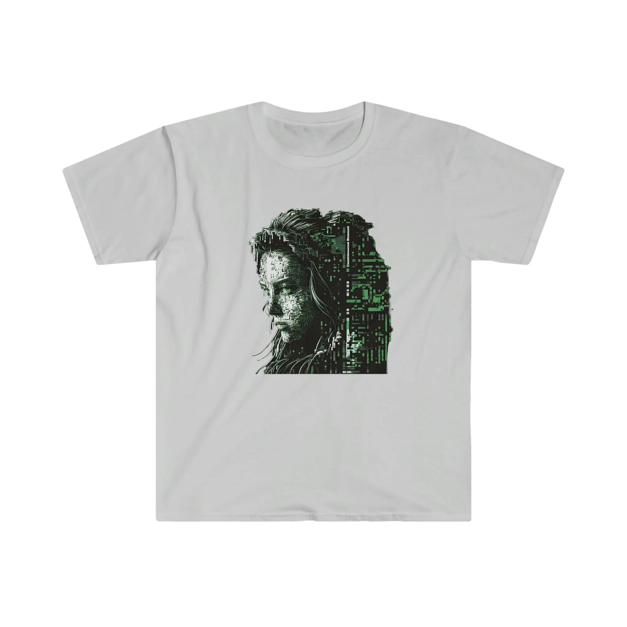 Beautiful Digital Woman Ansi / Ascii Retro Futuristic AI Art T-Shirt - Men's and Women's Unisex Shirt - v1.0