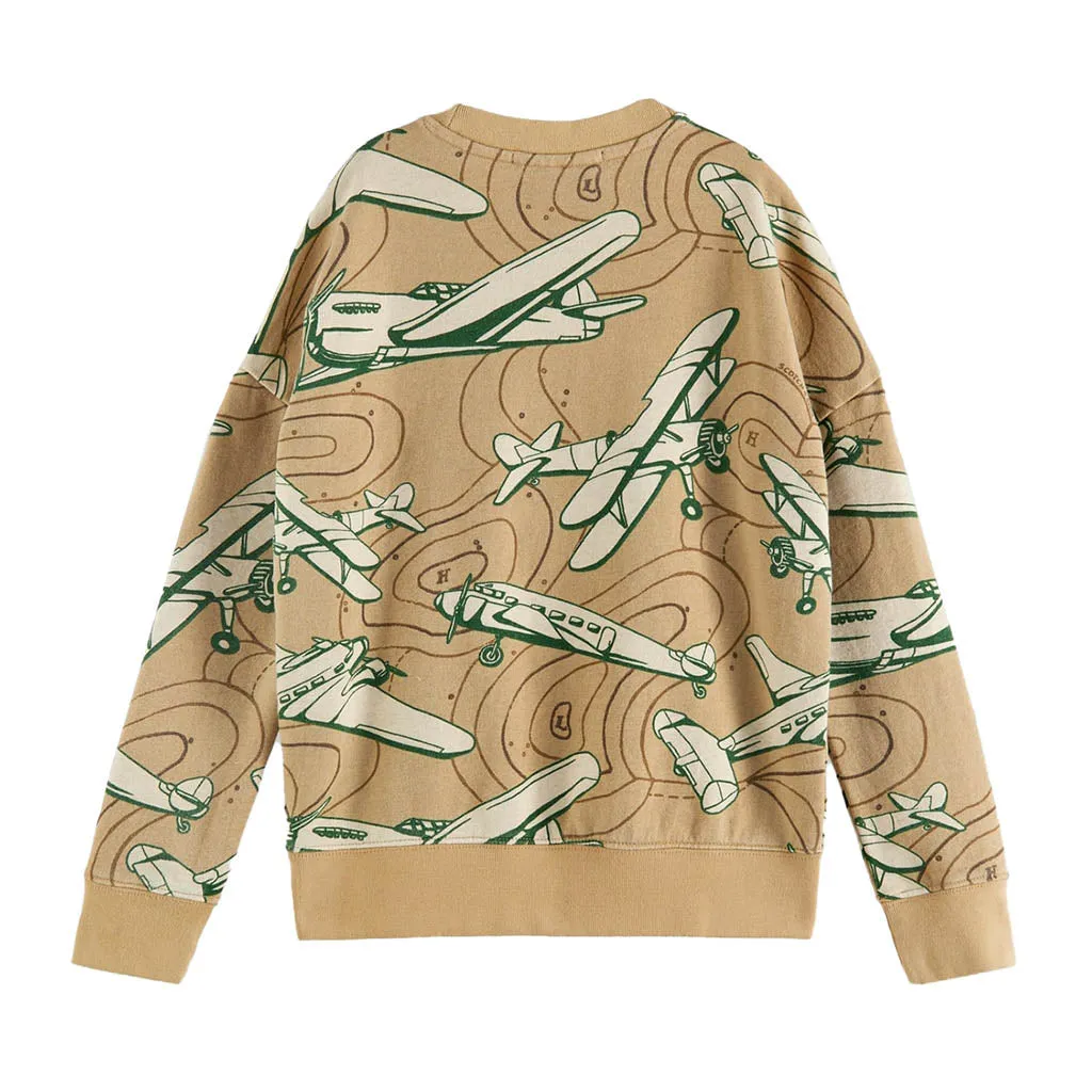 Beige Plane Graphic Sweater