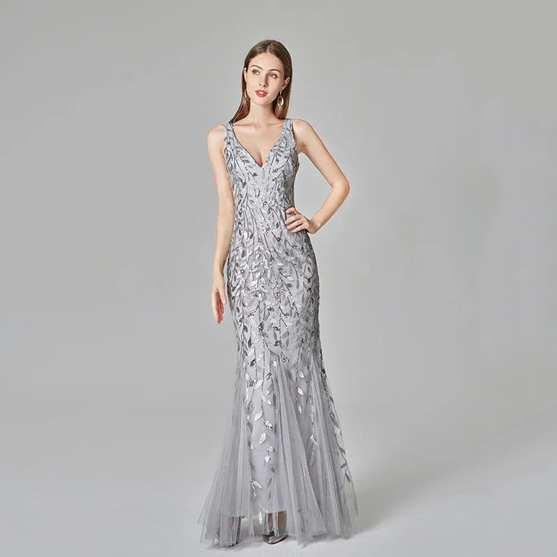 BerriesJam - 2024 Open Back Sleeveless Embroidered Beads Fishtail Dress