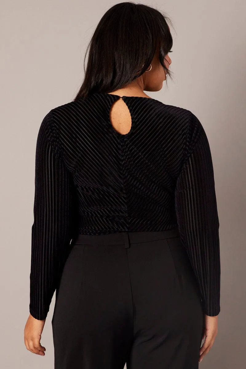 Black Bodysuit Long Sleeve Crew Neck Stripe