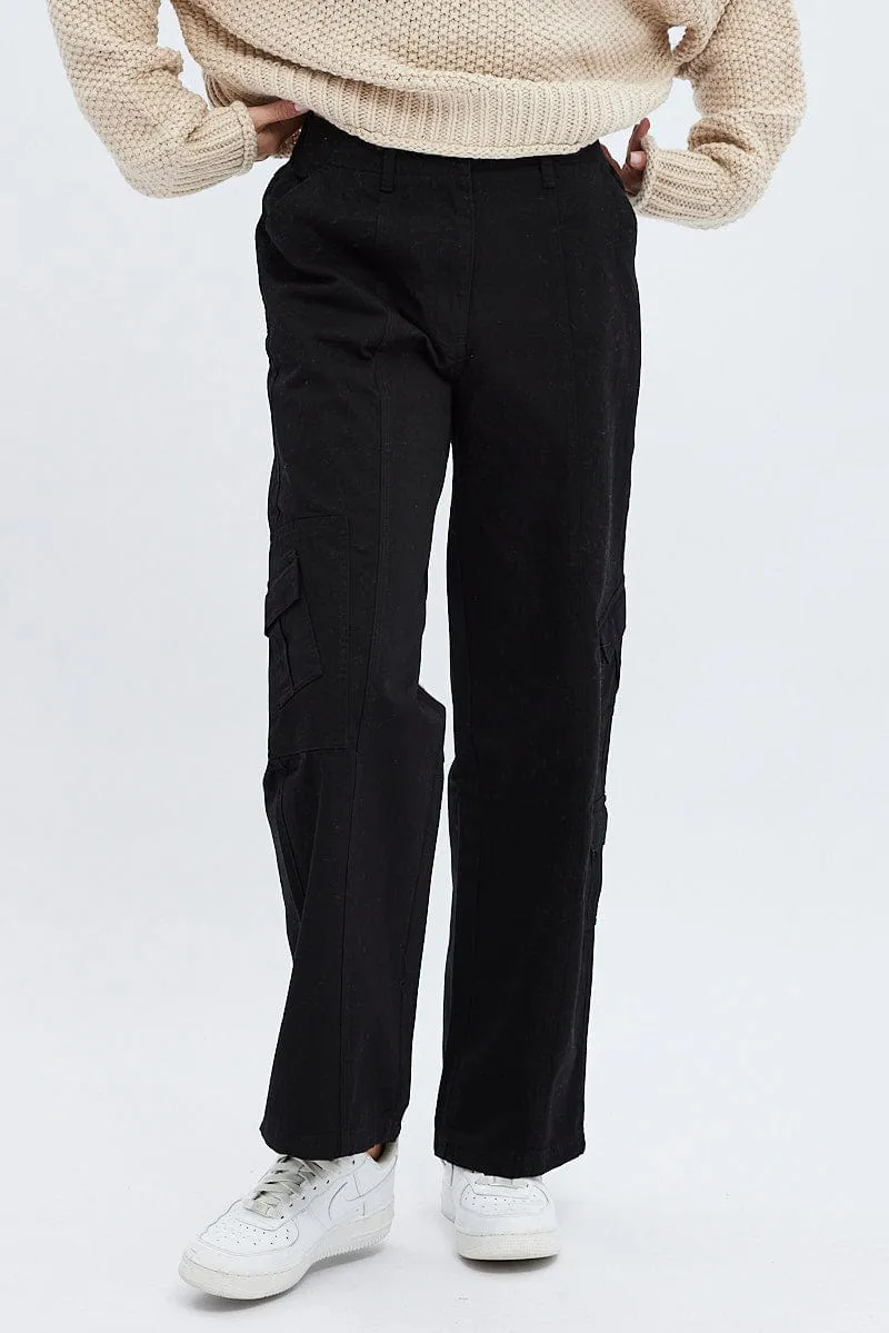 Black Cargo Pants Low Rise