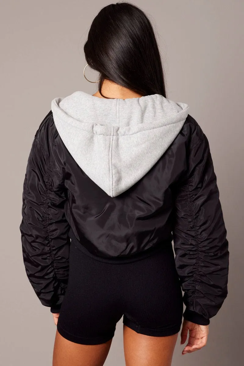 Black Hoodie Bomber Jacket