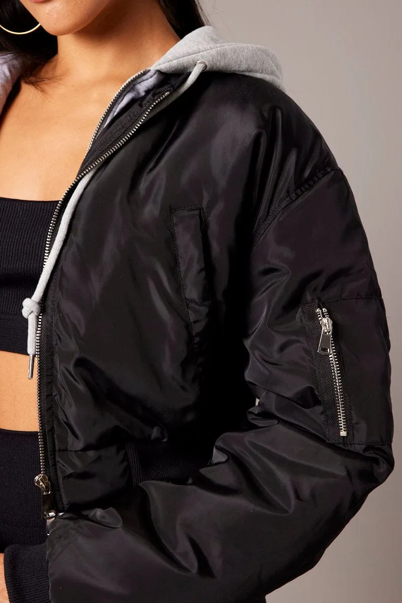 Black Hoodie Bomber Jacket