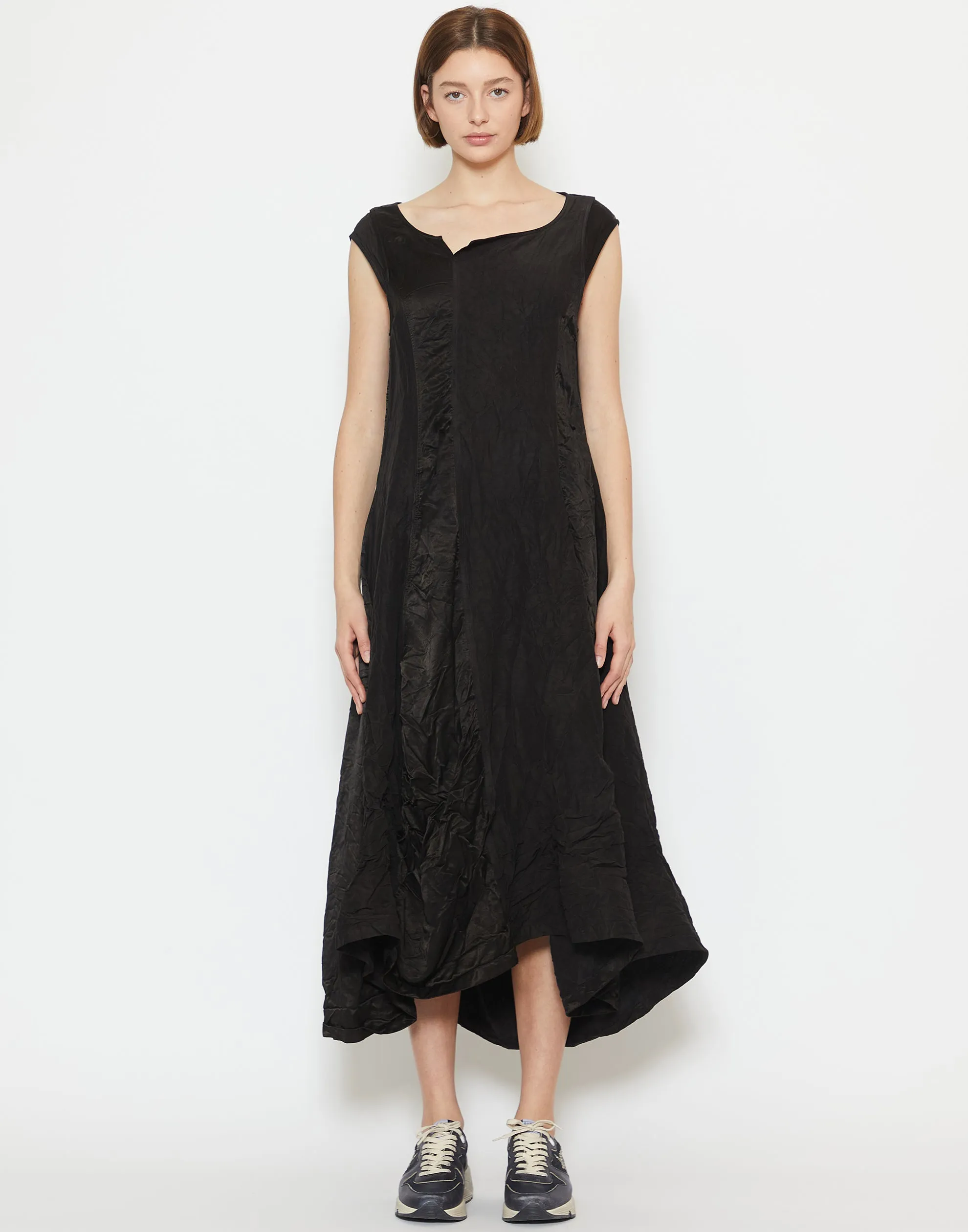 Black Linen & Cupro Panelled Dress