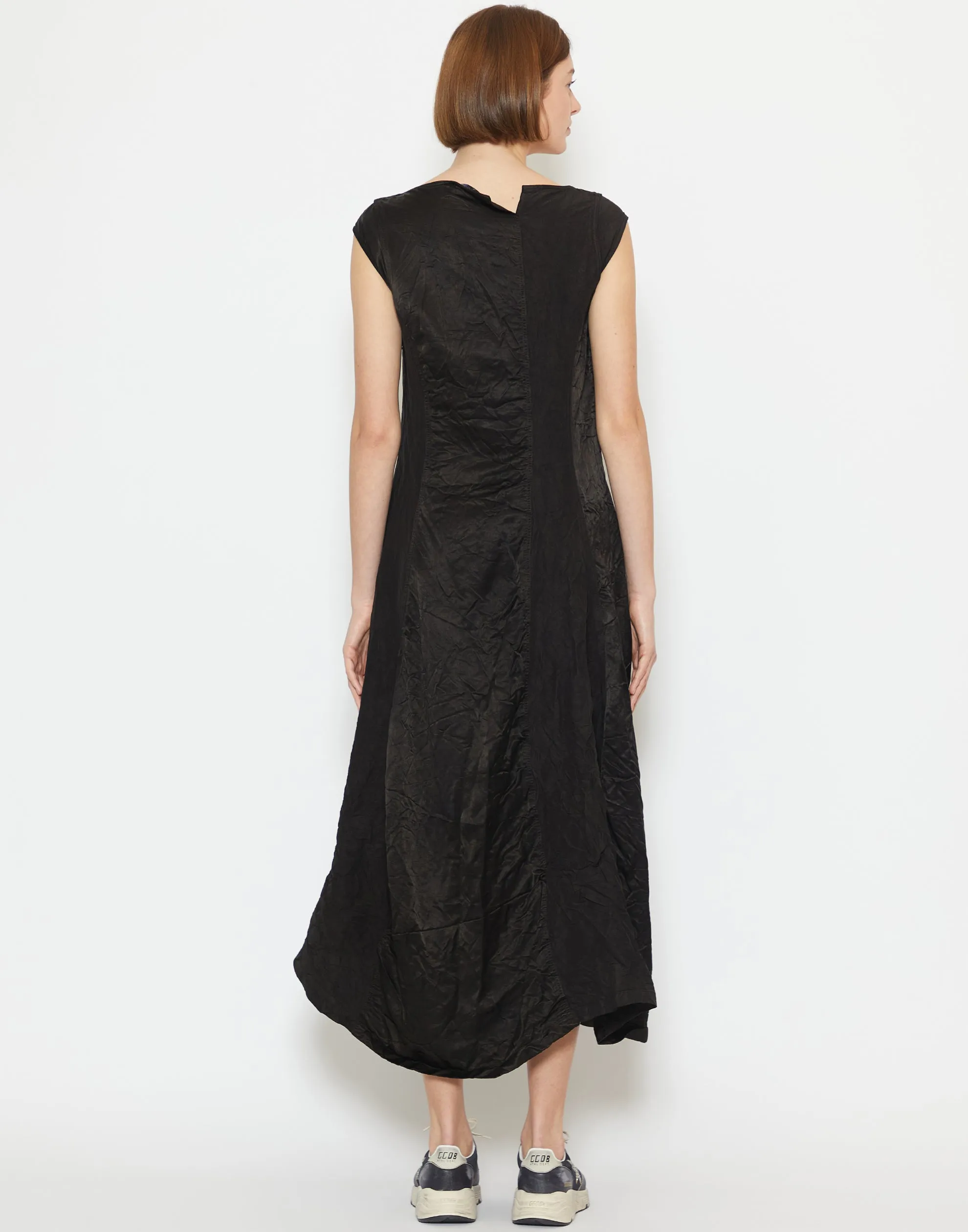 Black Linen & Cupro Panelled Dress