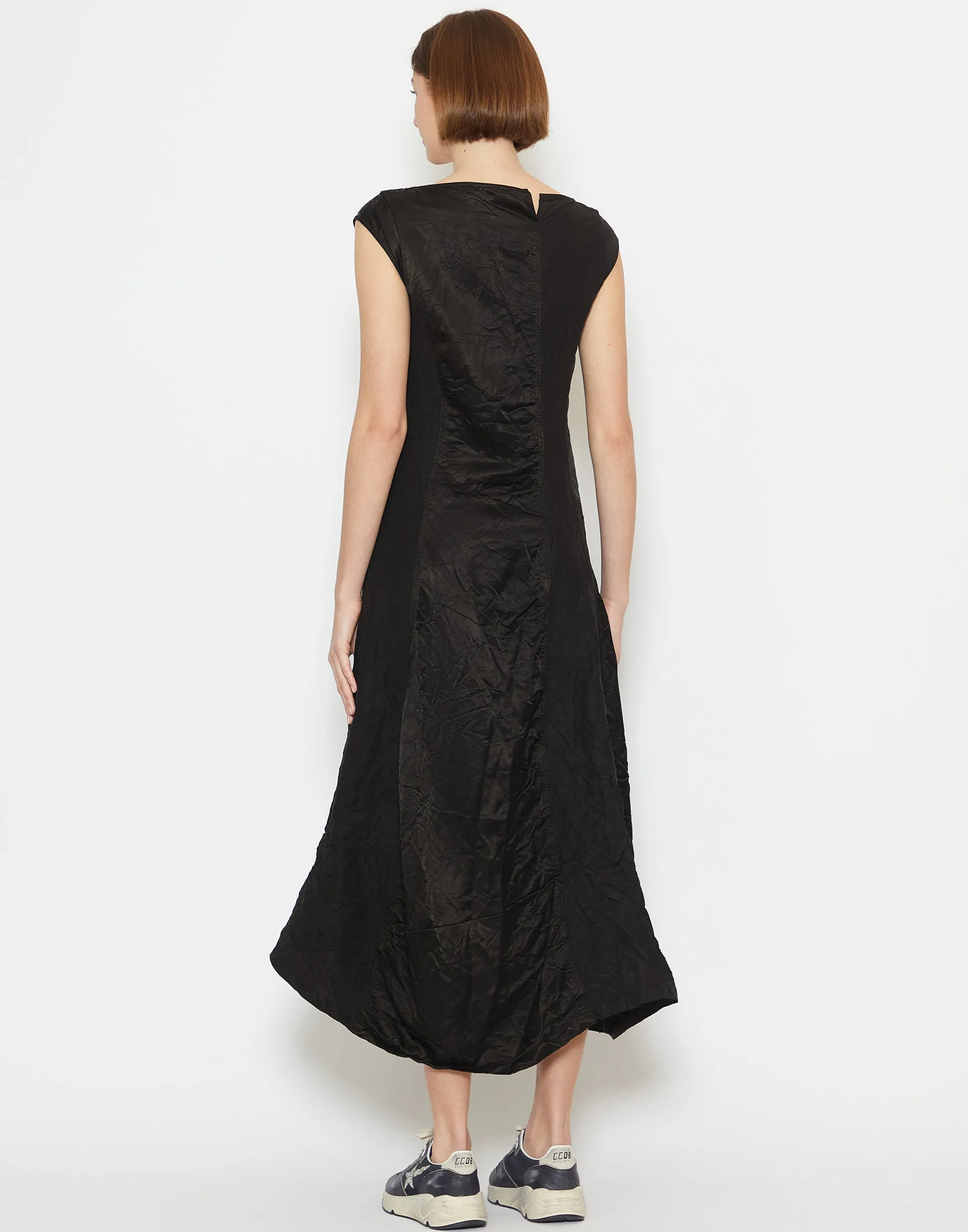 Black Linen & Cupro Panelled Dress