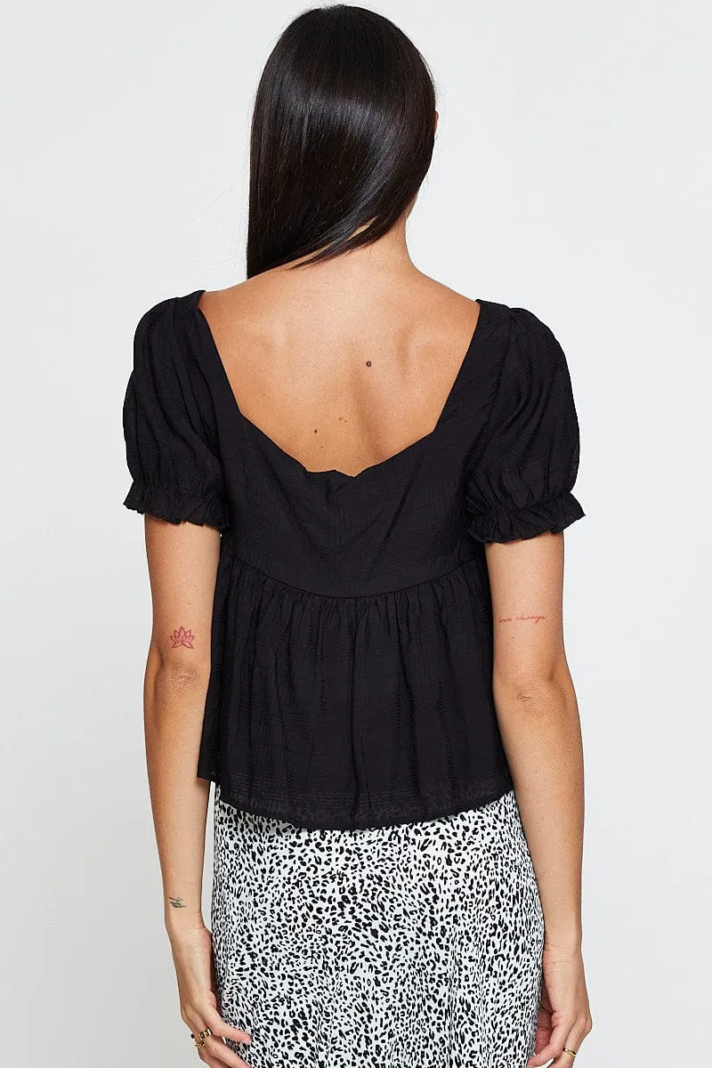 Black Peplum Top Short Sleeve