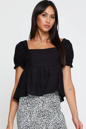 Black Peplum Top Short Sleeve