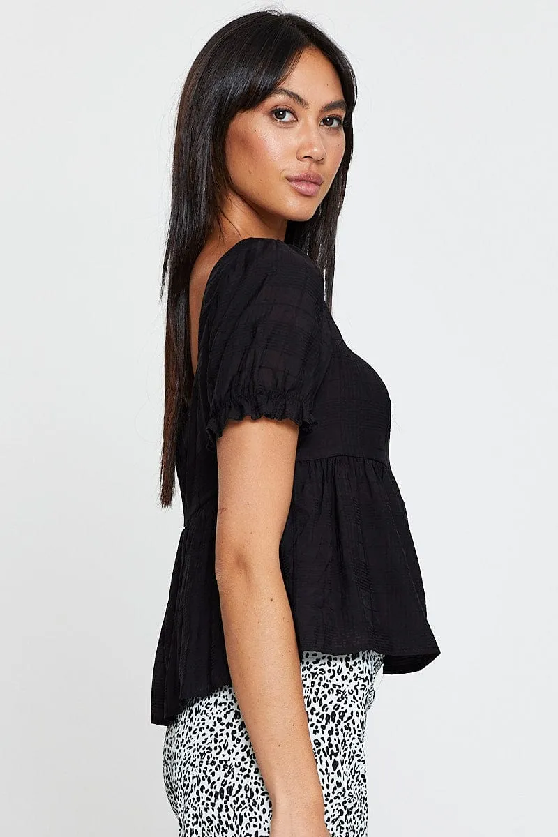 Black Peplum Top Short Sleeve