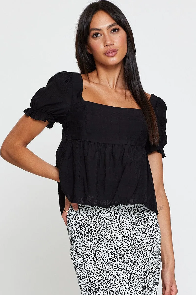 Black Peplum Top Short Sleeve