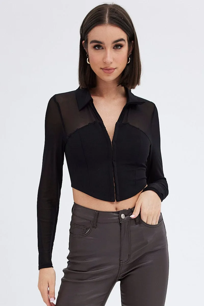 Black Top with Long Sleeve and Collar