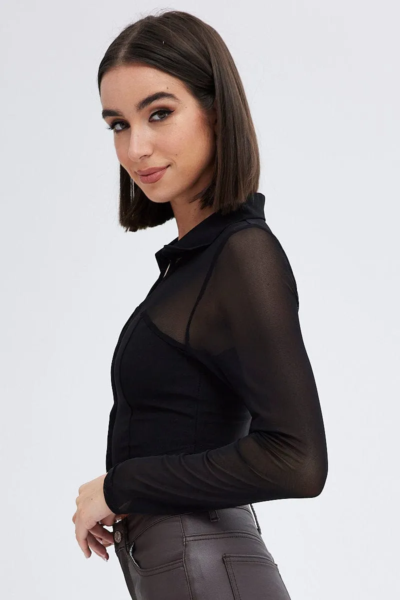 Black Top with Long Sleeve and Collar