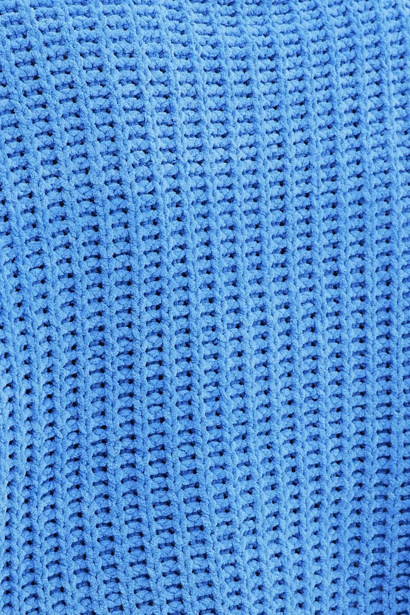 Blue Knit Jumper Turtle Neck Chenille