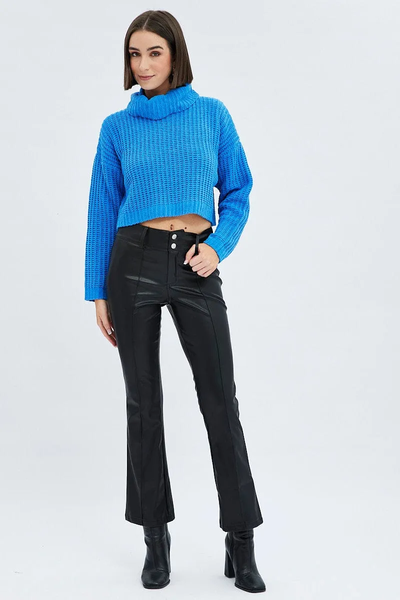 Blue Knit Jumper Turtle Neck Chenille