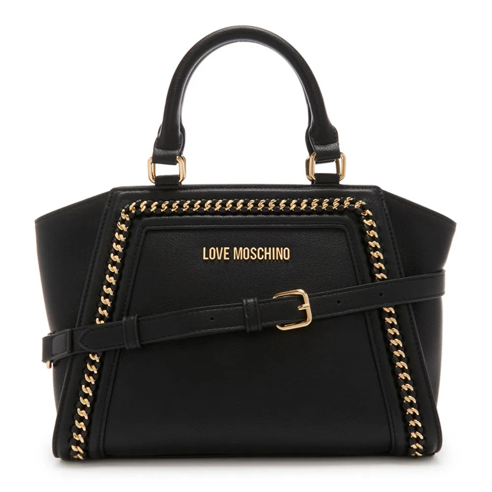 Borsa Donna a Mano LOVE MOSCHINO Nera con Catena Gioiello