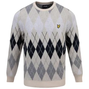 British Argyle Cotton Pique Crew Neck Jumper Cove - AW23